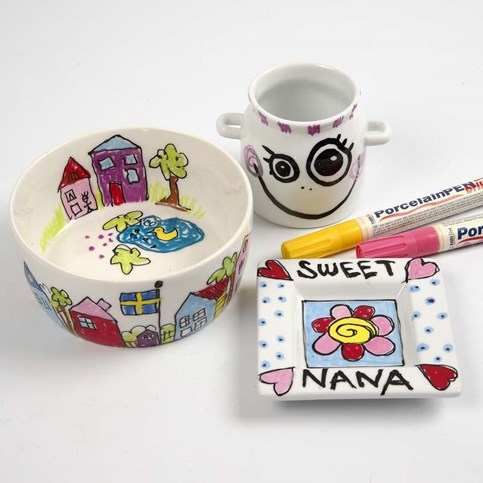Porcelain decorated with Glass and Porcelain Markers