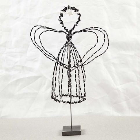 An Angel on a Stand made from black Aluminium Wire with Diamond Cut