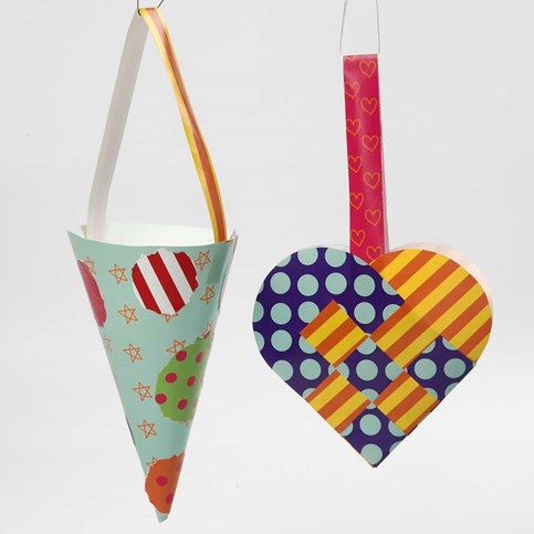 A Woven Heart and a Cone made from Glazed Paper