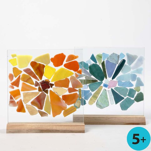 Glass Mosaic Fragments on Glass Plates
