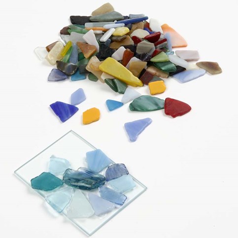 Glass Mosaic Fragments on Glass Plates