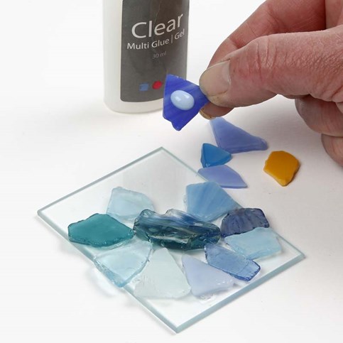 Glass Mosaic Fragments on Glass Plates