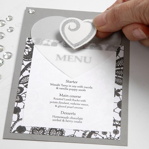 A Card Series with Vellum Paper Hearts, decorative Wooden Hearts and Rhinestones