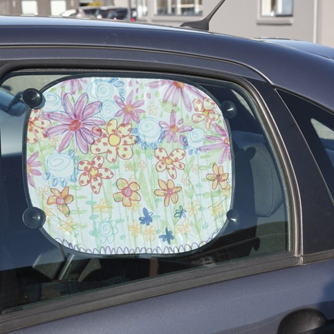 Car Sun Shades decorated with a Field of Flowers drawn with Markers