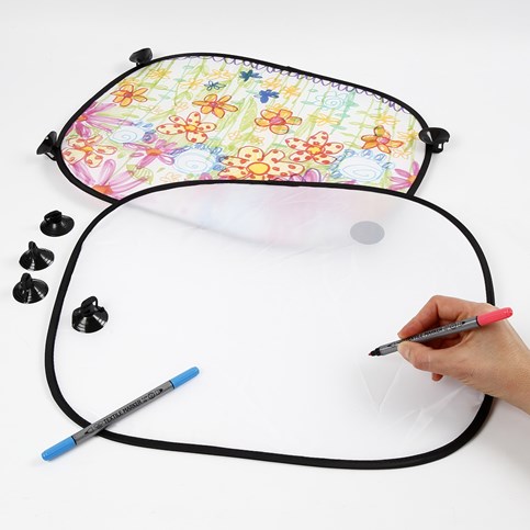 Car Sun Shades decorated with a Field of Flowers drawn with Markers