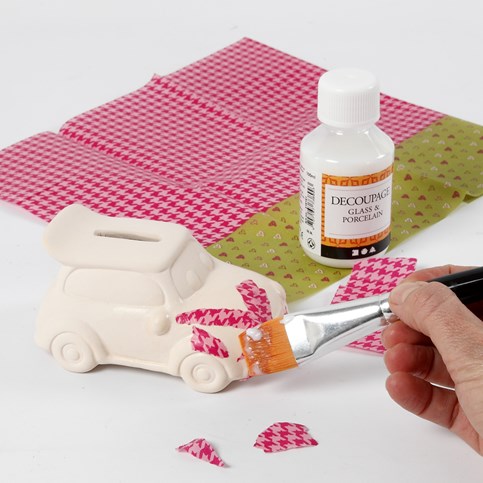 A Racing Car Money Box with Decoupage and Rhinestones