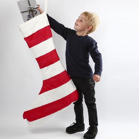 A huge Christmas Stocking with red-painted Stripes