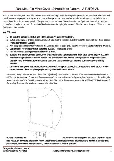 Face mask For Virus Covid-19 Protection PATTERN- A TUTORIAL