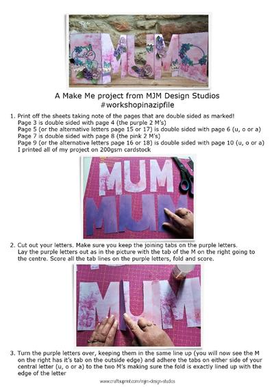 Mum 3D Concertina card with box Make me project mini kit PDF