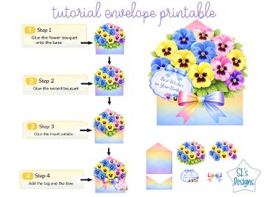 Colorful Pansy Bouquet in Gradient Envelope Printable  Image
