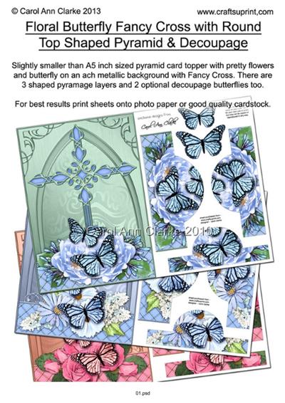 Floral Butterfly Fancy Cross with Round Top Shape Pyra & Decoupage Tutorial PDF